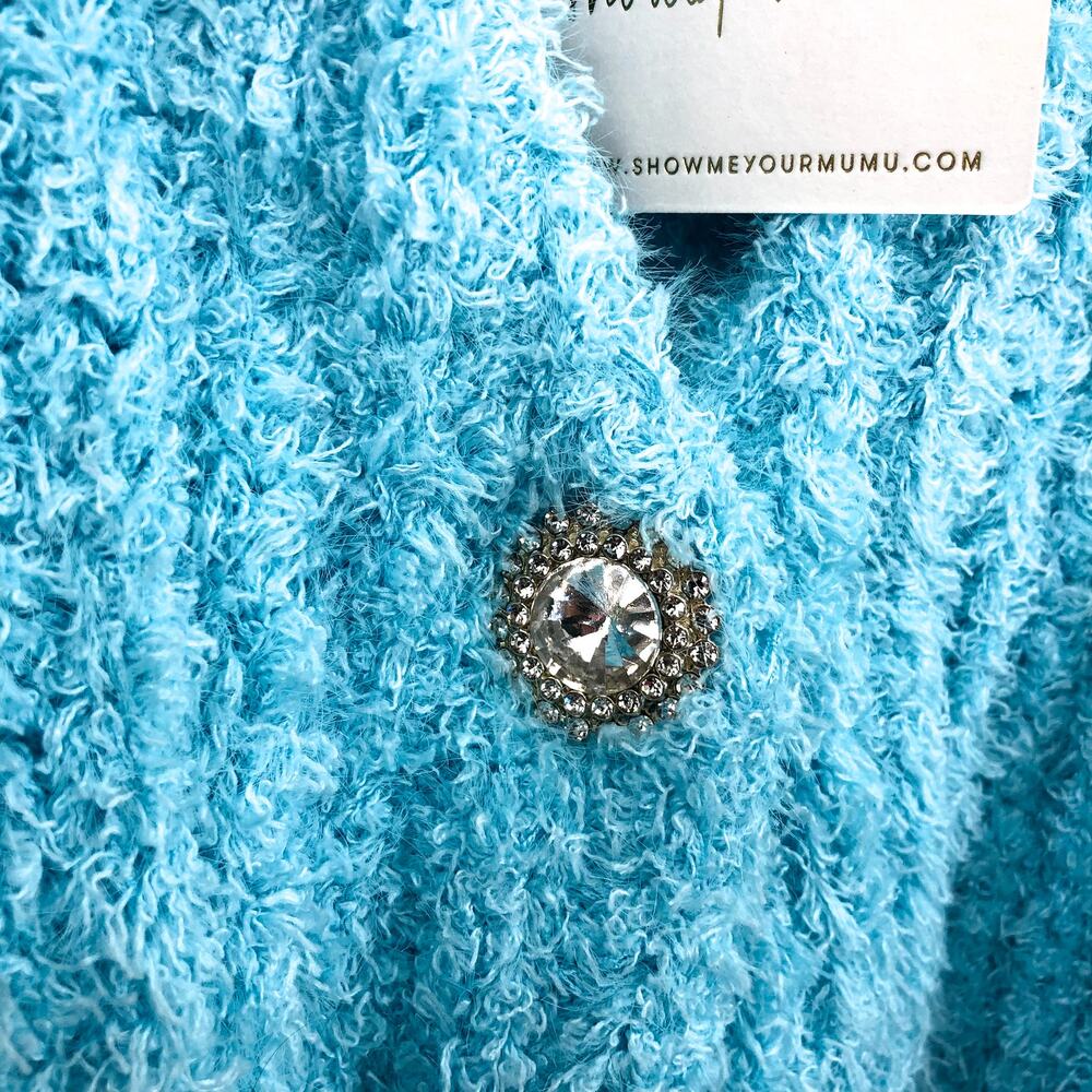 SHOW ME YOUR MUMU Women's Clemmie Cardigan XL Highlighter Blue Jewels NWT - Picture 9 of 12